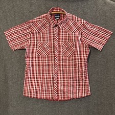 Vintage Wrangler Pearl Snap Button Down Short Sleeve Shirt Red White XXL   565