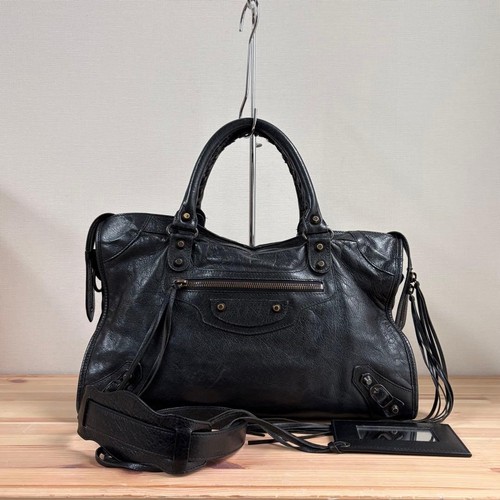 BALENCIAGA The City 115748 2way Handbag Shoulder Bag Leather Black Used