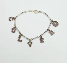 Rare CULVER Antique Vintage Charm Bracelet Maroon Letters Spellout Military