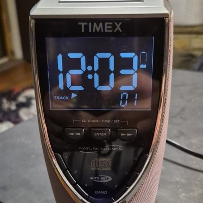 Timex Nature Sounds Digital Clock Radio Alarm CD Player, Silver Plastic