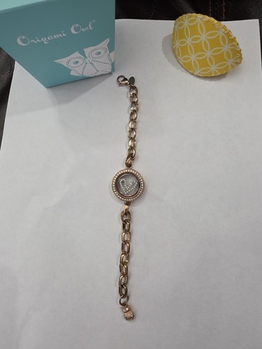 Origami Owl Dream Locket Bracelet Round Rose Gold Tone With Rhinestones Heart - Picture 2 of 10