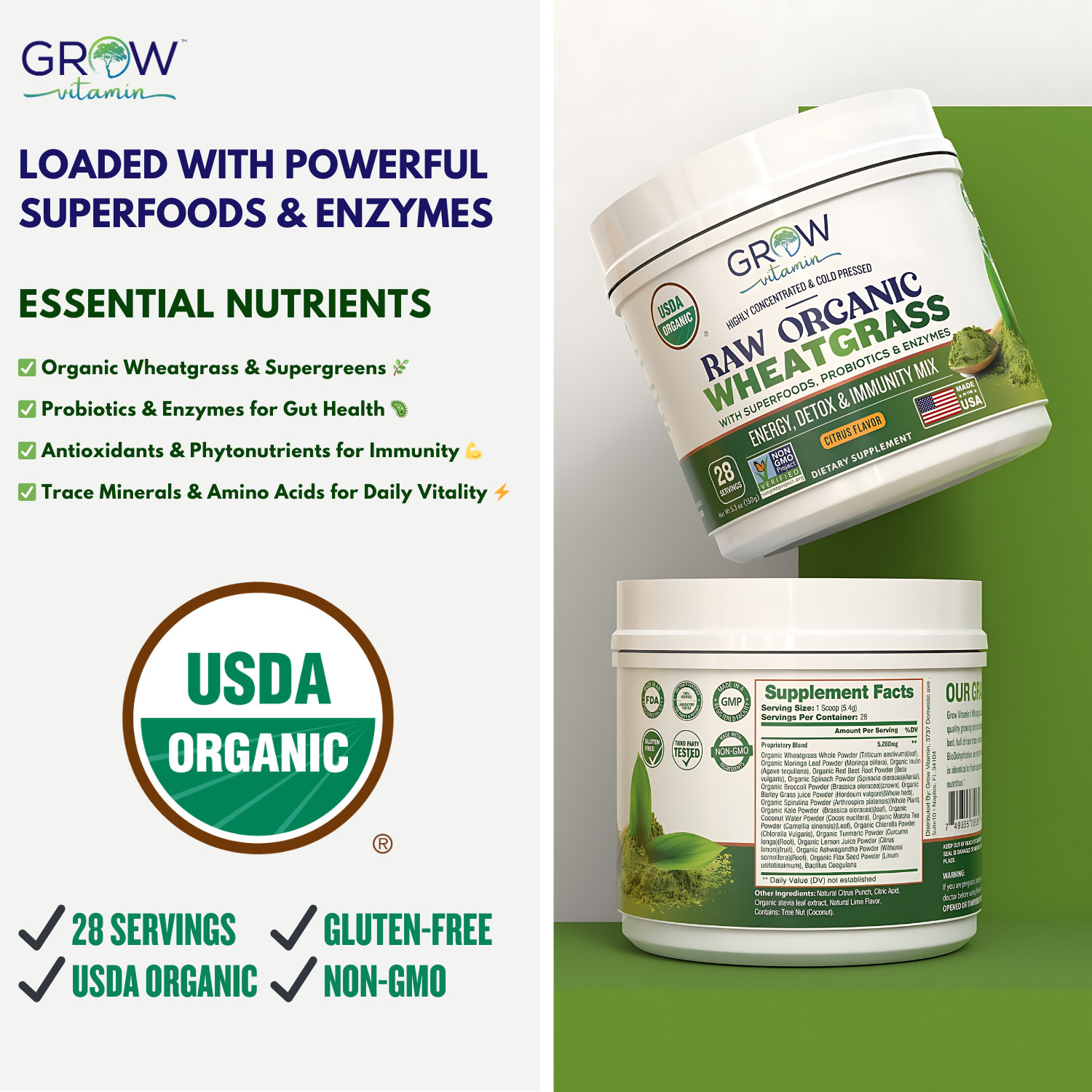 Amazing Grass Wheat Grass Powder: 100% Whole-Leaf For Energy Detox usda organic