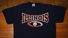 Vintage 90s ILLINOIS FIGHTING ILLINI CHIEF Blue L TShirt Spell Out Cool Design