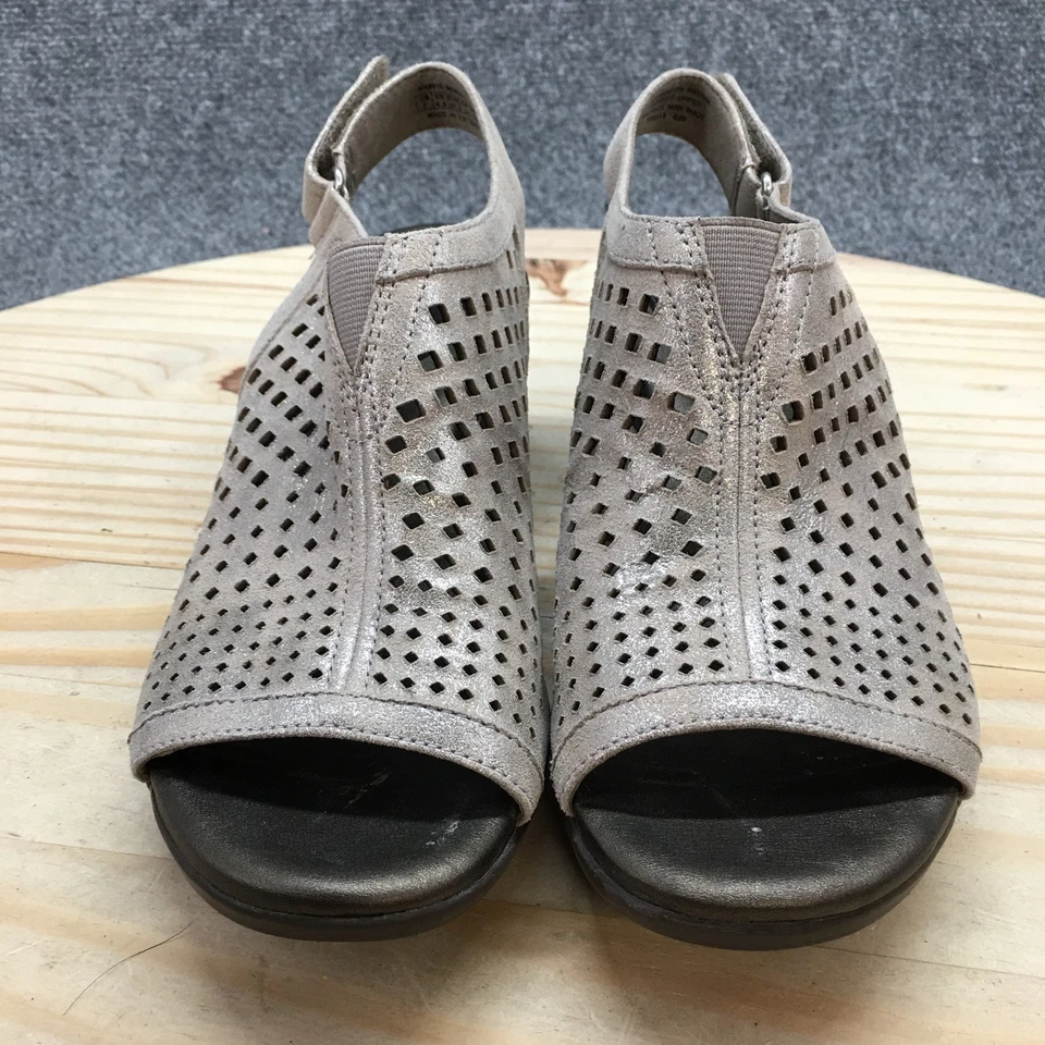 Sandalia Aravon para mujer 7AA plateada Medici Peep Pump tacones en bloque cuero informal Foto 4 de 4