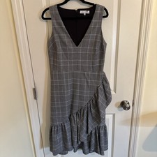 Vestido para mujer Great Jones 10 negro pata de gallo a cuadros vaina midi con volantes elegante