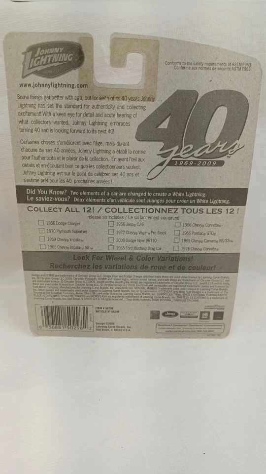 Johnny Lightning 40 Years 1965 Ford Mustang Drag Car Red Die Cast - Image 3 of 3