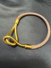 HERMES Jumbo Bracciale Doppio Filo Girocollo Pelle Marrone Oro Ferramenta