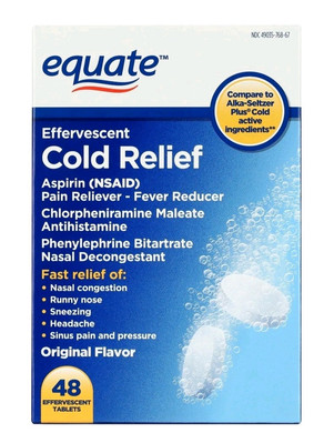 Equate Effervescent Cold Relief Tablets 325 mg 48 Tablets Original Flavor