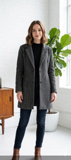 Pimkie Grey Herringbone Faux Wool Coat small ...