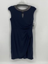 Alex Evenings Preowned Women s Blue Embellished Beaded Cocktail Dress 8P NWT
