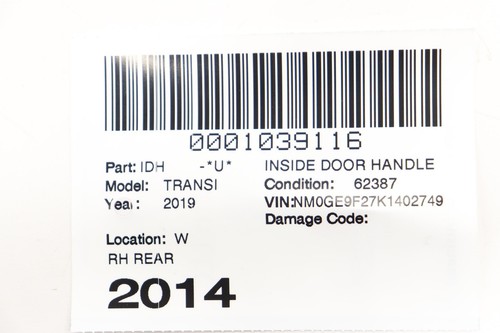 2019-2023 FORD TRANSIT CONNECT REAR RIGHT SIDE INTERIOR INSIDE DOOR HANDLE OEM - Foto 10 di 10