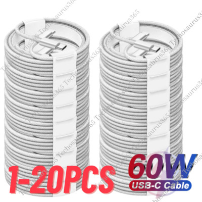 1-20x Braided Type C to USB C Cable PD Fast Charger Cord Lot For iPhone 15 16 17