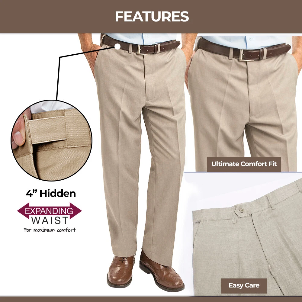Mens Smart Elasticated Waist Casual Trousers Pants Holiday Travel Home Walking