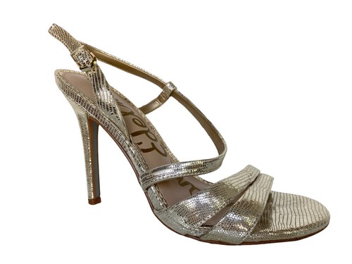 Sam Edelman Sandal Metallic Gold Alisandra 7.5 Stiletto Slingback cross Strappy - Picture 8 of 12