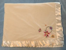 Nojo Garden Delight Cream White Baby Blanket Flower Butterfly Satin Trim