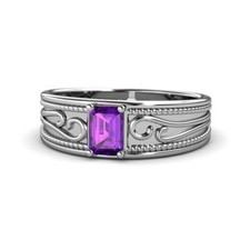 Emerald Cut Amethyst Wide Band Promise Ring 0.80ct 925 Sterling Silver JP:165367