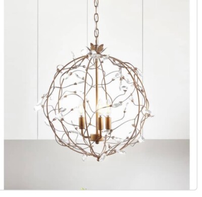 JONATHAN Y 20'' Traditional Adjustable Metal/Glass LED Pendant, Antique Gold