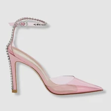 $596 Stuart Weitzman Women's Pink Glam Embellished Strap Pump Heel Shoes Size 7
