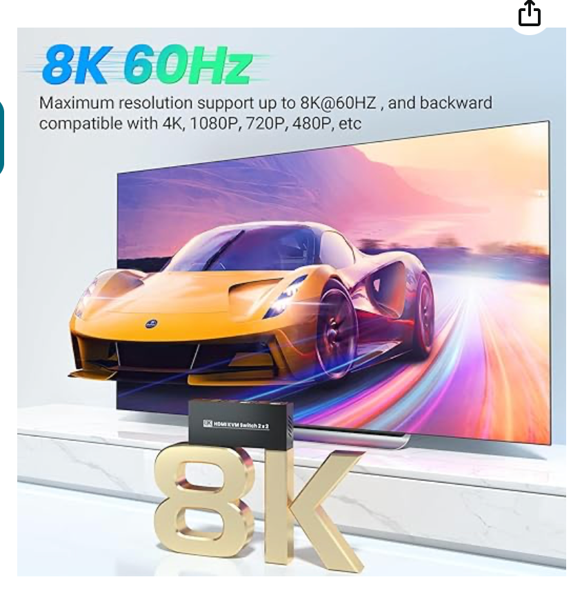 K HDMI KVM Switch 2 Monitors 2 Computers, 4K120Hz USB 3.0 Dual Monitor