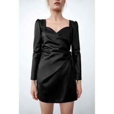 Zara Black Faux Leather Crossover Dress Small