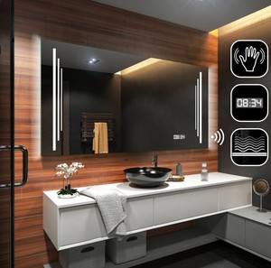 Beau Miroir Salle De Bain Lumineux Led Capteur Horloge Tapis De