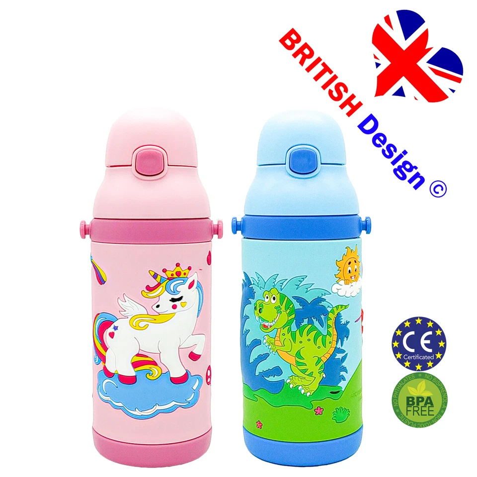 3 in 1 Unicorn Kids Water Bottle Flask Straw Vacuum Insulated Leak Proof Compact - Image 2 of 4