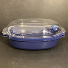 Whirlpool 3-Piece Navy Blue Microwave Steamer 3 Quart Capacity Handles Clear Lid