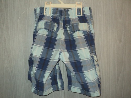 Oshkosh B'gosh Boy's Cargo Shorts Size 6 Blue Plaid Adjustable Waist Cotton - Picture 2 of 3