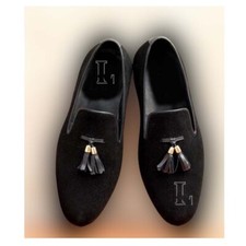 Handmade Men's Black Suede Stylish Loafer Tasseled Fashion Shoes, Sale !!!