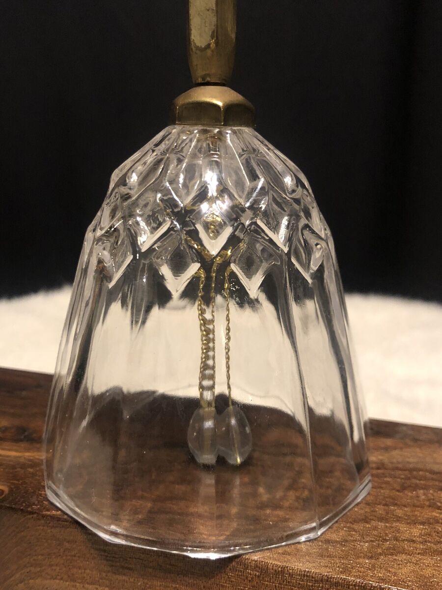 Vintage Lead Crystal Bell w Brass Handle Diamond Cut Pressed Vintage Lead Crystal Bell w Brass Handle Diamond Cut Pressed