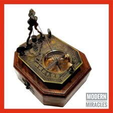 Antiker Messing Sonnenuhr Kompass 2" Messing Navigationskompass mit Holzbox G...