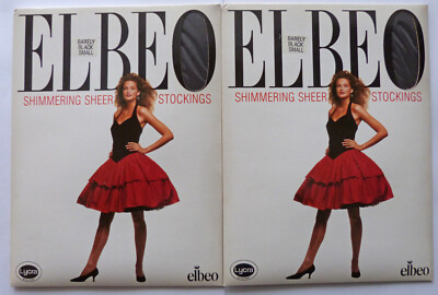 2 Paar Elbeo kleine Vintage 12 DEN schimmernde Strümpfe in kaum schwarz