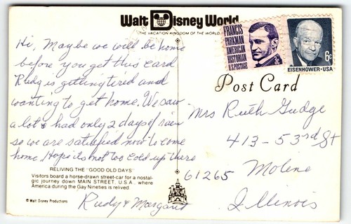 Walt Disney World Postcard Reliving the Good Old Days Lake Buena Vista Florida - Picture 2 of 2