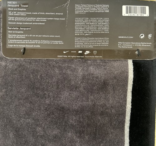 2007 Nike Golf Embroidered Jacquard Towel Black Graphite Gray 100 Cotton Velour - Picture 6 of 9