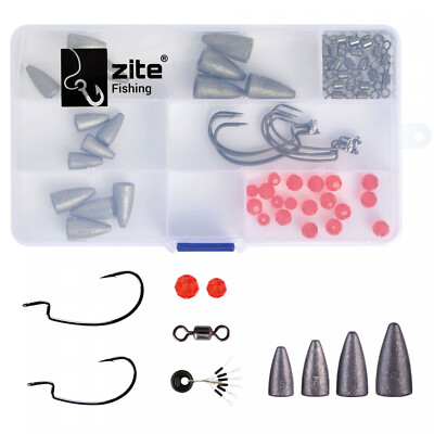 Carolina / Texas Rig Set Dropshot Box mit Offset Haken Glasperlen Zite Fishing