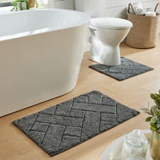 2 Piece Bali Bath Mat Set 100% Cotton Easy Care Plush Bath Rug Toilet Mats