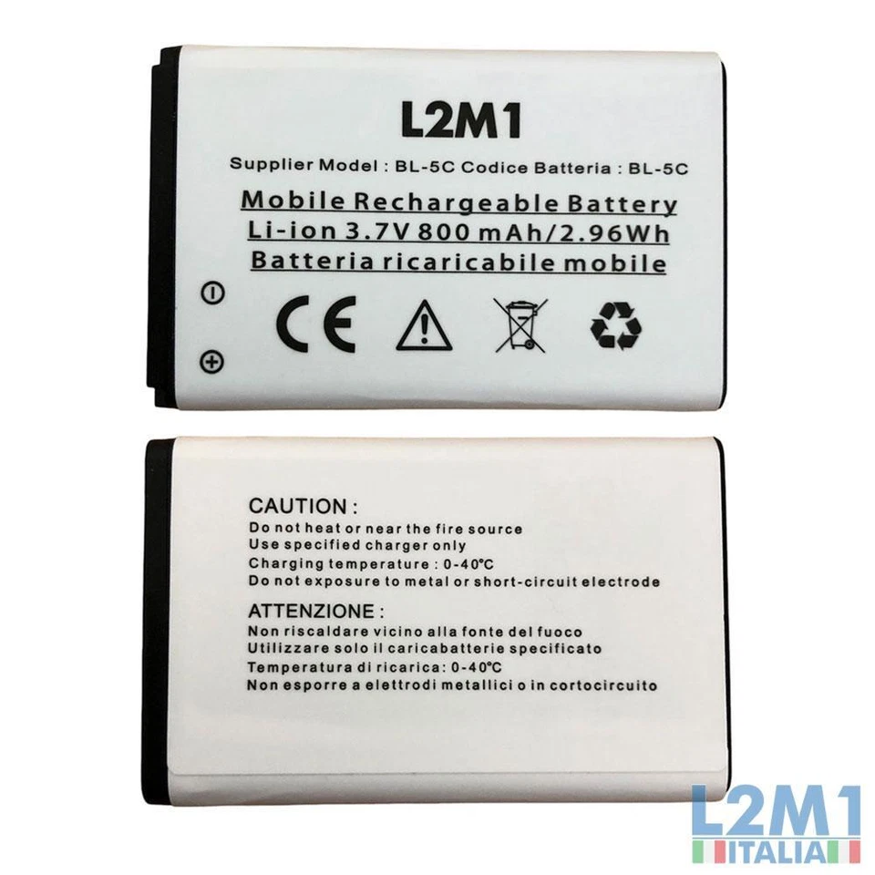L2M1 Batteria compatibile con Brondi Amico Sincero BL-5C 3.7V 800mAh 2.96Wh