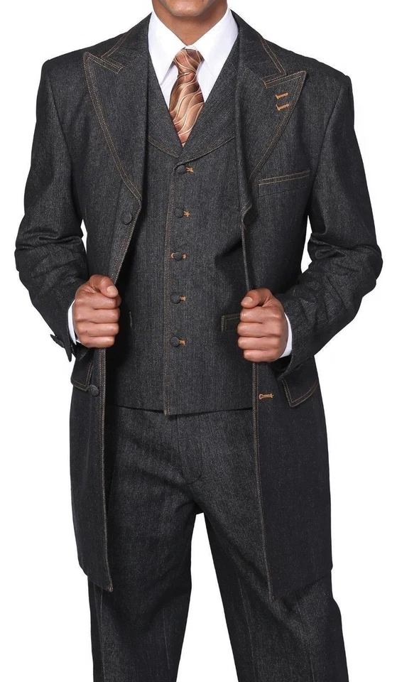 New Men's 100% Cotton Denim Suit With Pants &Vest Double contrast stitching - Image 4 of 4