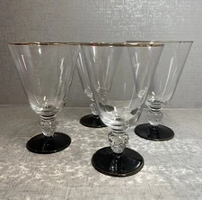 Vintage Set of 4 Ice Tea Cocktail Glasses Gold Rim Black Base 6 Inch