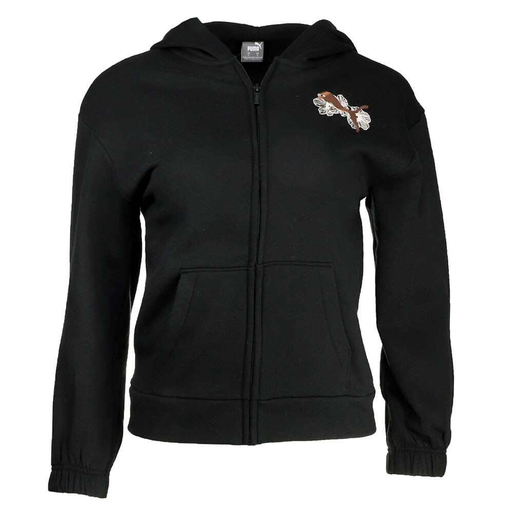 Puma Class Act Флисовая толстовка на молнии с капюшоном для молодых девушек, черная повседневная верхняя одежда 9423260