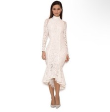 HOUSE OF CB Jorani Ivory Lace Long Sleeve Midi Mermaid Hem Dress | Size: SMALL