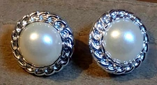 2 Round Silver Shank Buttons Sewing Crafting Faux Pearl 7/8" 