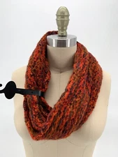 Chunky Cozy Acrylic Infinity Scarf Fall Colors Red Orange Cable Knit NWT