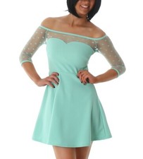 Sexy Miss Carmen Women's Girly Party Fine Rib Dress Lace Dots 34 36 Mint New