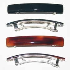 Small Mini Barrette Hair Clip Long Thin Black Brown Tortoiseshell Made in France