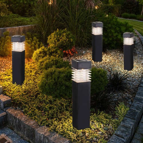 Außen Solarleuchte Gartenlampe grau LED Wegeleuchte Terrassenleuchte 4er Set - Bild 9 von 12