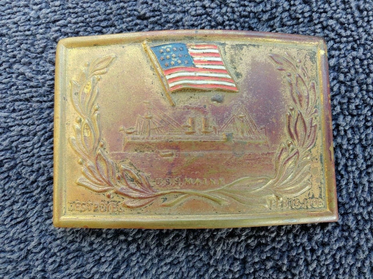 Original Span-Am War USS Maine Souvenir Belt Buckle Belt Plate