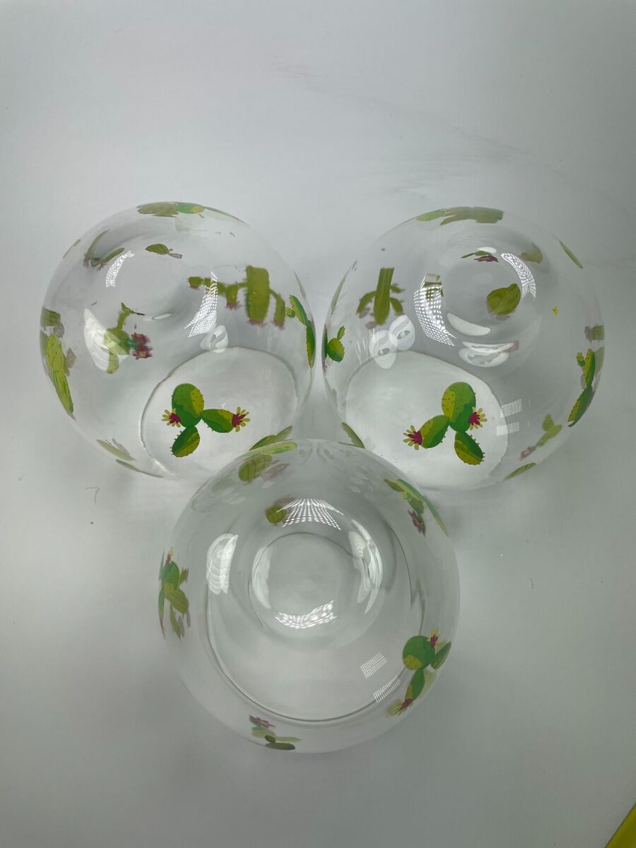 Cactus Wine Glasses Hand-Painted Stemless Wine Glass 20 Oz Set of 3 Cup c93