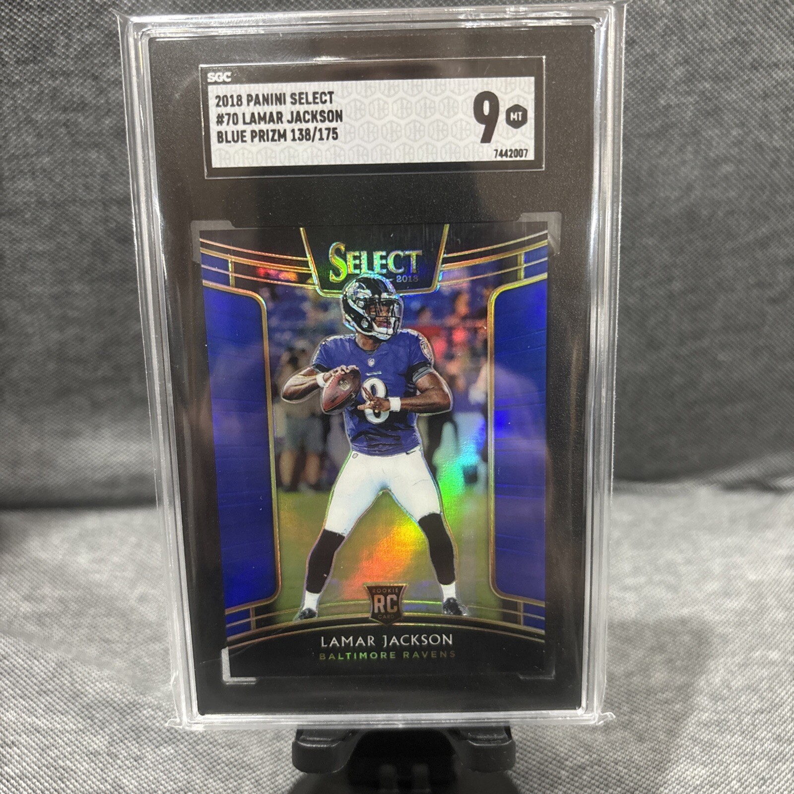2018 Panini Select - Concourse Blue Prizm #70 Lamar Jackson /175 (RC) SGC 9