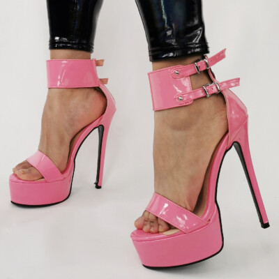 Pink Sandals Women Open Toe Platform Stiletto Heels Ankle Strap Zip Shoes 5-20